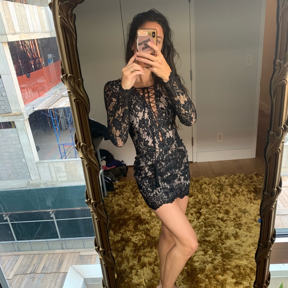 Free people black lace long sleeve dress